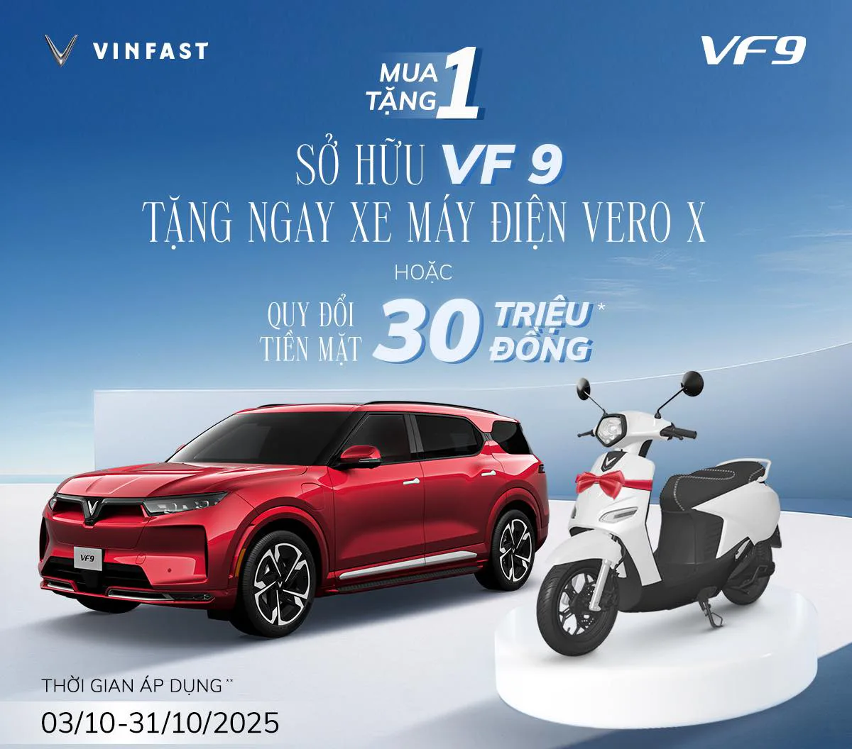 ƯU ĐÃI MUA XE VF9 THÁNG 10/2025: MUA XE ĐIỆN TẶNG XE ĐIỆN