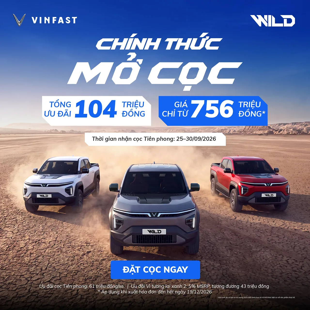 VINFAST VF WILD CHÍNH THỨC NHẬN ĐẶT CỌC VỚI TỔNG ƯU ĐÃI LÊN ĐẾN 104 TRIỆU ĐỒNG